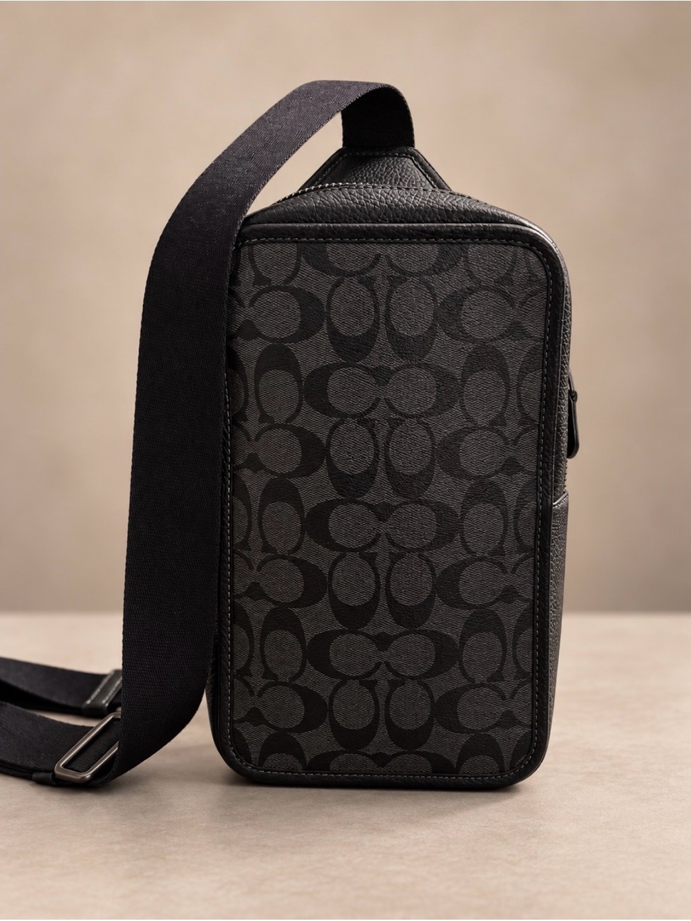 Coach Men’s Signature Monogram Sling Bag in Black/Charcoal